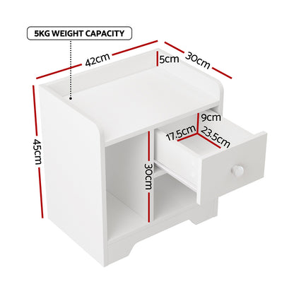 Artiss Bedside Table Drawer Nightstand Side End Table Storage Open Shelf White FURNI-N-BS02-WH