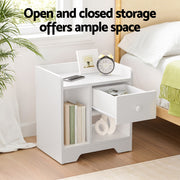 Artiss Bedside Table Drawer Nightstand Side End Table Storage Open Shelf White FURNI-N-BS02-WH