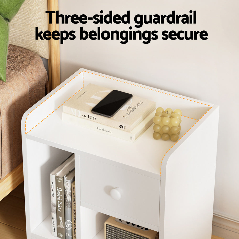 Artiss Bedside Table Drawer Nightstand Side End Table Storage Open Shelf White FURNI-N-BS02-WH