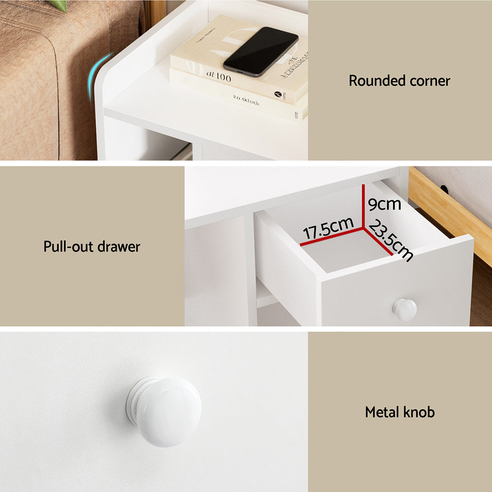 Artiss Bedside Table Drawer Nightstand Side End Table Storage Open Shelf White FURNI-N-BS02-WH