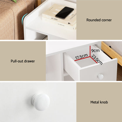 Artiss Bedside Table Drawer Nightstand Side End Table Storage Open Shelf White FURNI-N-BS02-WH