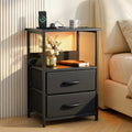 Artiss Bedside Table LED Nightstand Charging Station 2 Drawers Foldable Black FURNI-N-BS04-LED-BK