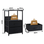 Artiss Bedside Table LED Nightstand Charging Station 2 Drawers Foldable Black FURNI-N-BS04-LED-BK