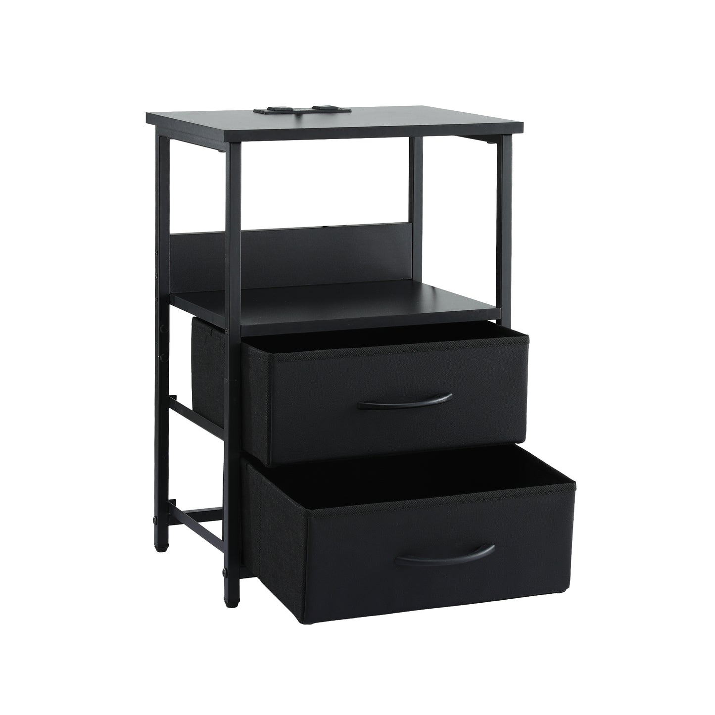 Artiss Bedside Table LED Nightstand Charging Station 2 Drawers Foldable Black FURNI-N-BS04-LED-BK