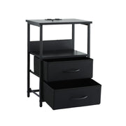 Artiss Bedside Table LED Nightstand Charging Station 2 Drawers Foldable Black FURNI-N-BS04-LED-BK