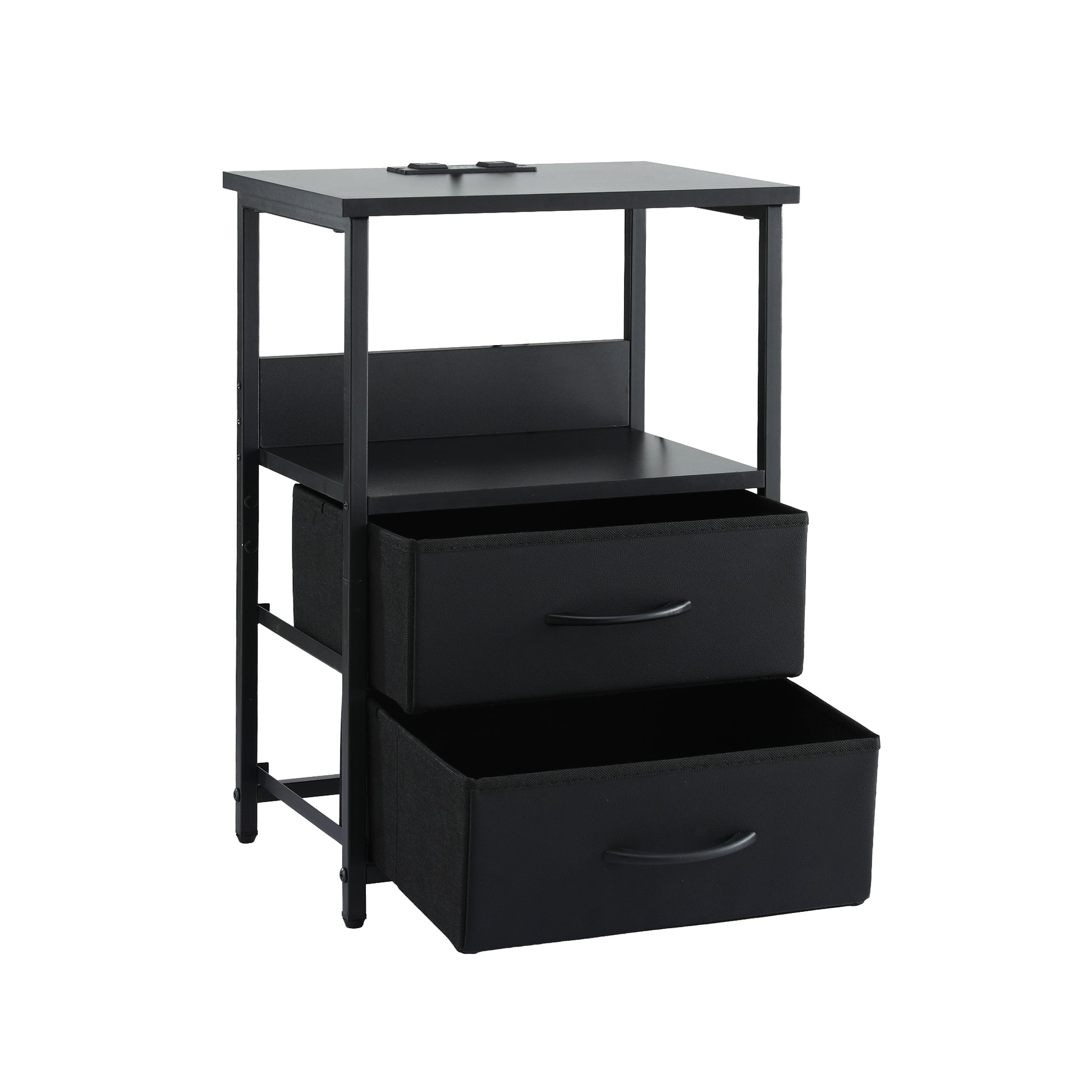 Artiss Bedside Table LED Nightstand Charging Station 2 Drawers Foldable Black FURNI-N-BS04-LED-BK