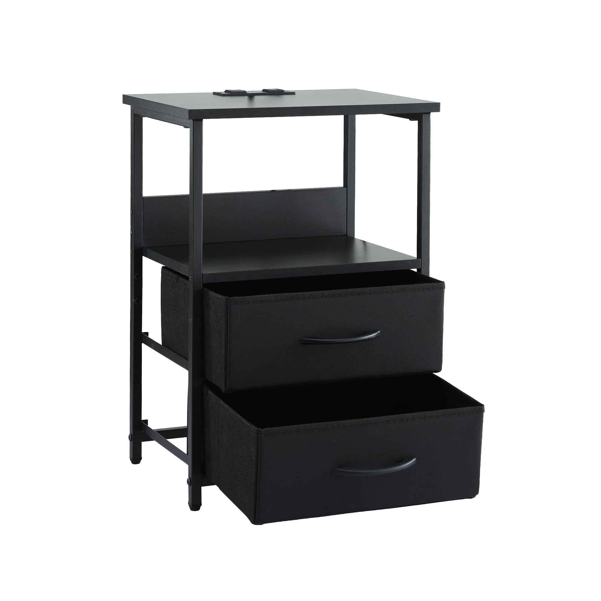 Artiss Bedside Table LED Nightstand Charging Station 2 Drawers Foldable Black FURNI-N-BS04-LED-BK