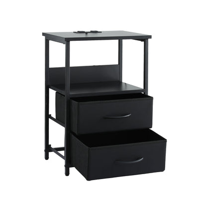 Artiss Bedside Table LED Nightstand Charging Station 2 Drawers Foldable Black FURNI-N-BS04-LED-BK