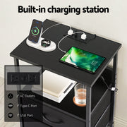 Artiss Bedside Table LED Nightstand Charging Station 2 Drawers Foldable Black FURNI-N-BS04-LED-BK