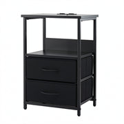 Artiss Bedside Table LED Nightstand Charging Station 2 Drawers Foldable Black FURNI-N-BS04-LED-BK