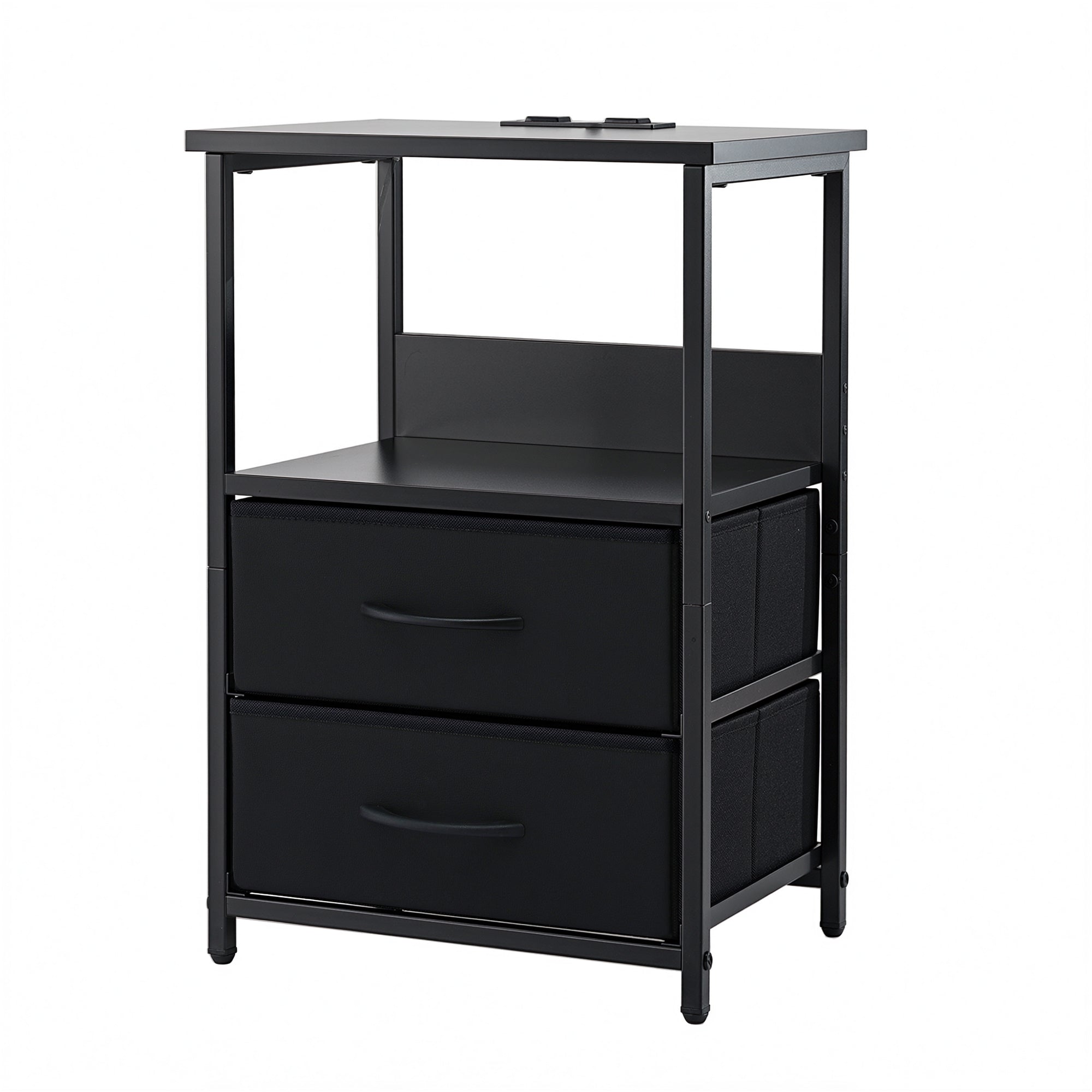 Artiss Bedside Table LED Nightstand Charging Station 2 Drawers Foldable Black FURNI-N-BS04-LED-BK