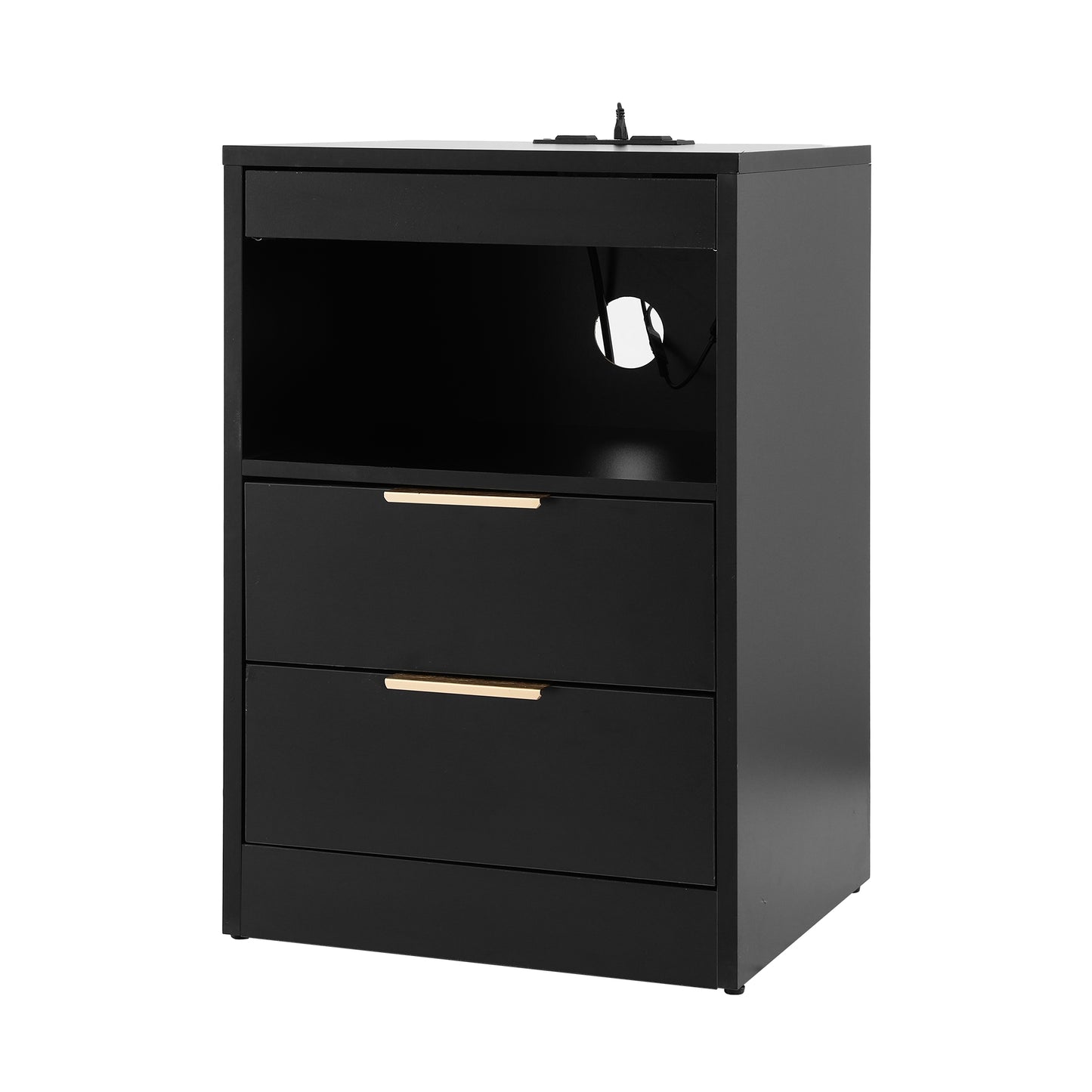 Artiss Bedside Table LED Nightstand Charging Station 2 Drawers - Black FURNI-N-BS05-LED-BK