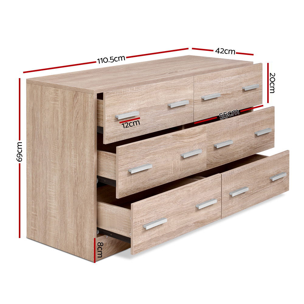 Artiss 6 Chest of Drawers - VEDA Pine FURNI-N-CDR-01-WD-AB