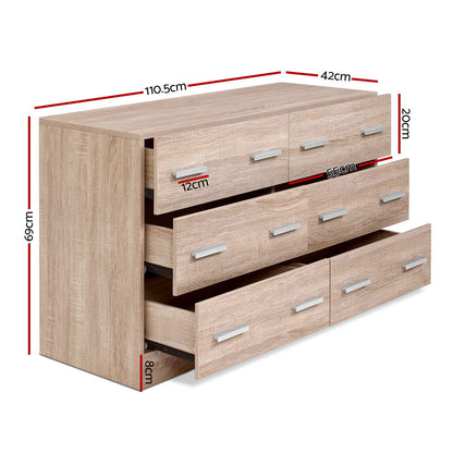 Artiss 6 Chest of Drawers - VEDA Pine FURNI-N-CDR-01-WD-AB