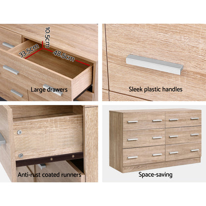Artiss 6 Chest of Drawers - VEDA Pine FURNI-N-CDR-01-WD-AB