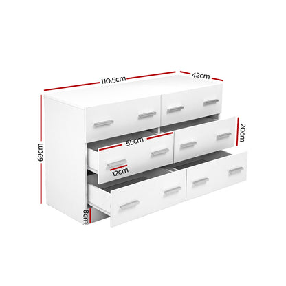 Artiss 6 Chest of Drawers - VEDA White FURNI-N-CDR-01-WH-AB