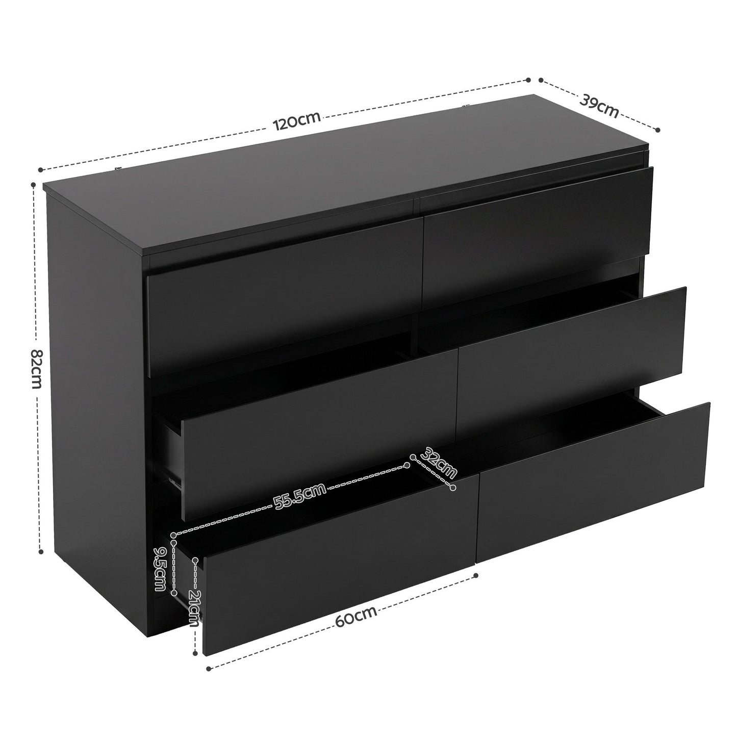 Artiss 6 Chest of Drawers Lowboy Black FURNI-N-CDR-02-BK-AB