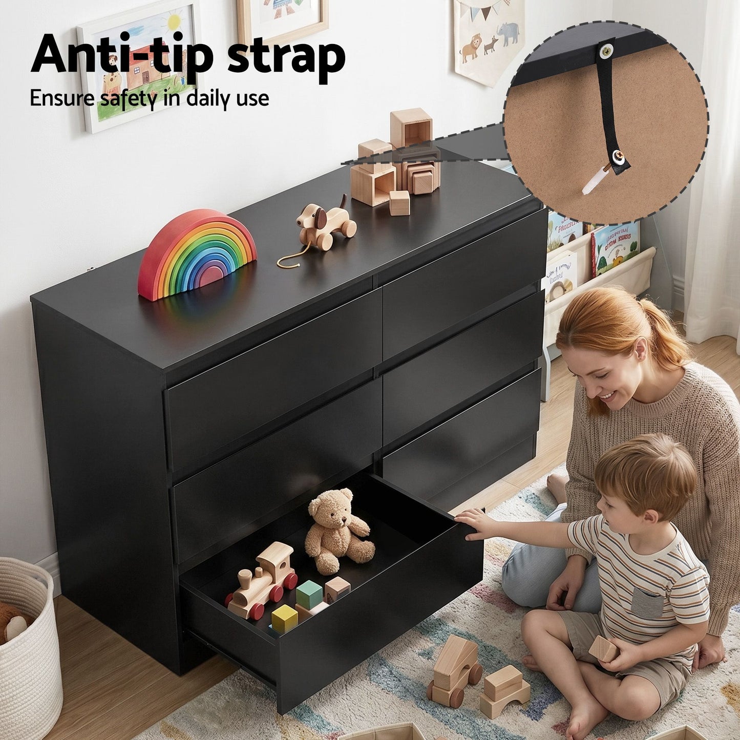 Artiss 6 Chest of Drawers Lowboy Black FURNI-N-CDR-02-BK-AB