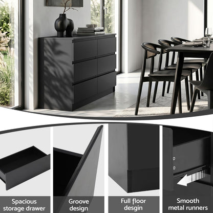 Artiss 6 Chest of Drawers Lowboy Black FURNI-N-CDR-02-BK-AB
