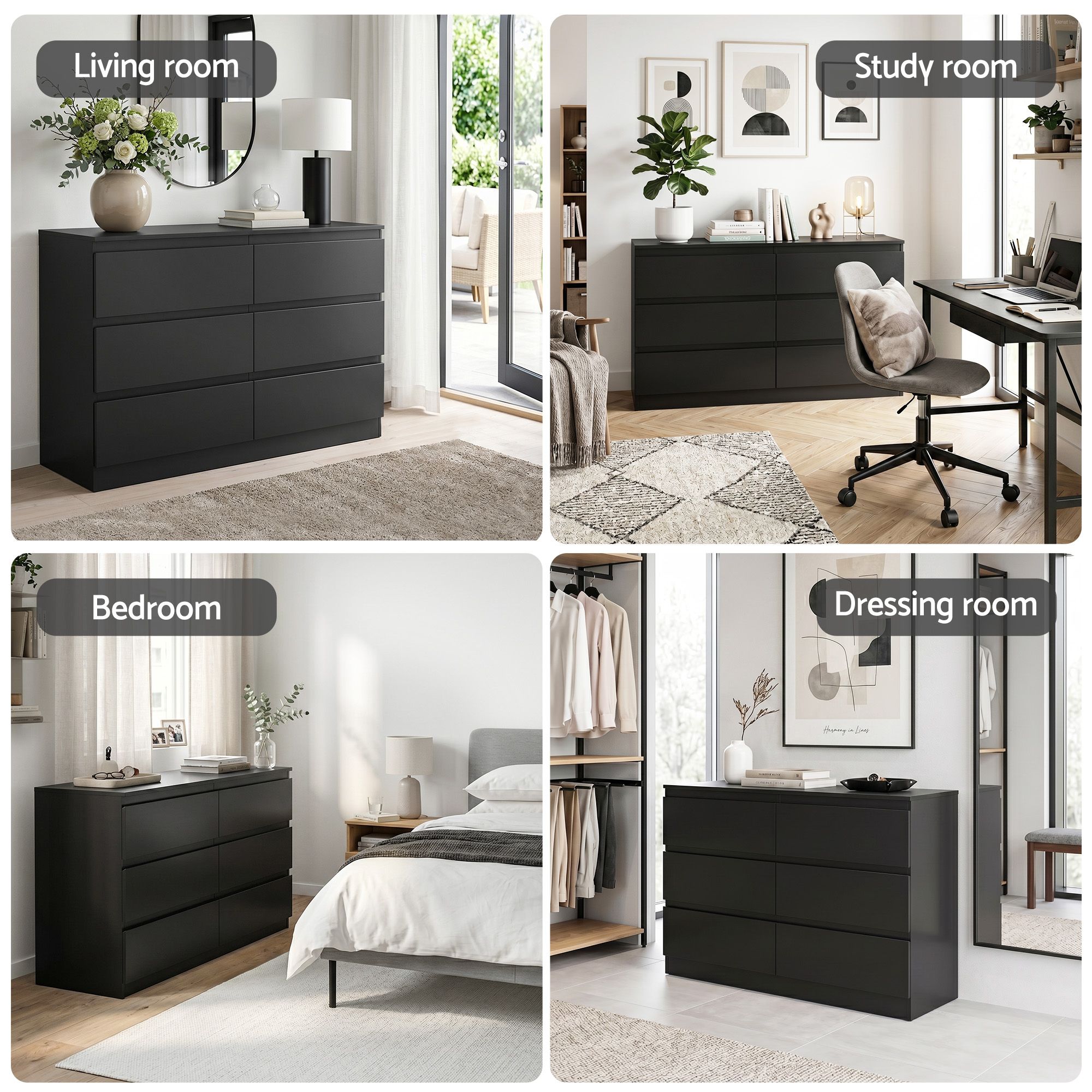 Artiss 6 Chest of Drawers Lowboy Black