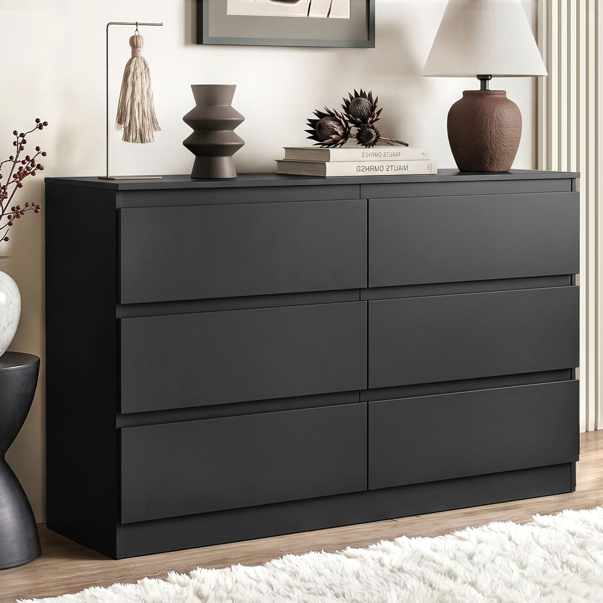 Artiss 6 Chest of Drawers Lowboy Black FURNI-N-CDR-02-BK-AB