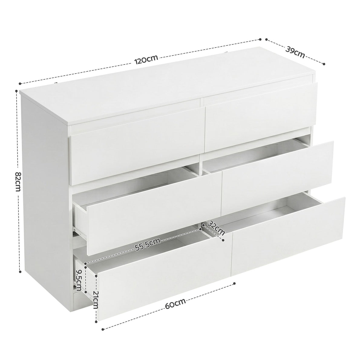 Artiss 6 Chest of Drawers Lowboy White