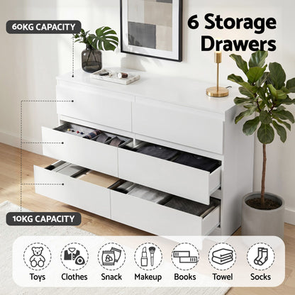 Artiss 6 Chest of Drawers Lowboy White FURNI-N-CDR-02-WH-AB