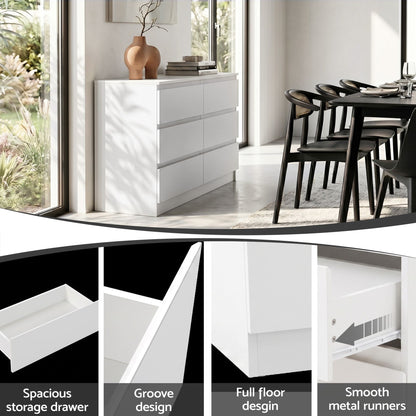 Artiss 6 Chest of Drawers Lowboy White FURNI-N-CDR-02-WH-AB