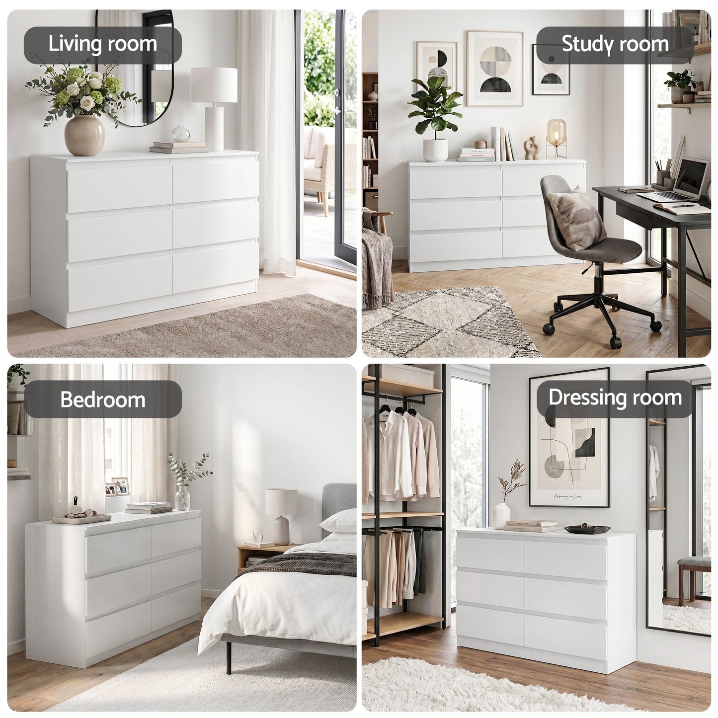 Artiss 6 Chest of Drawers Lowboy White FURNI-N-CDR-02-WH-AB