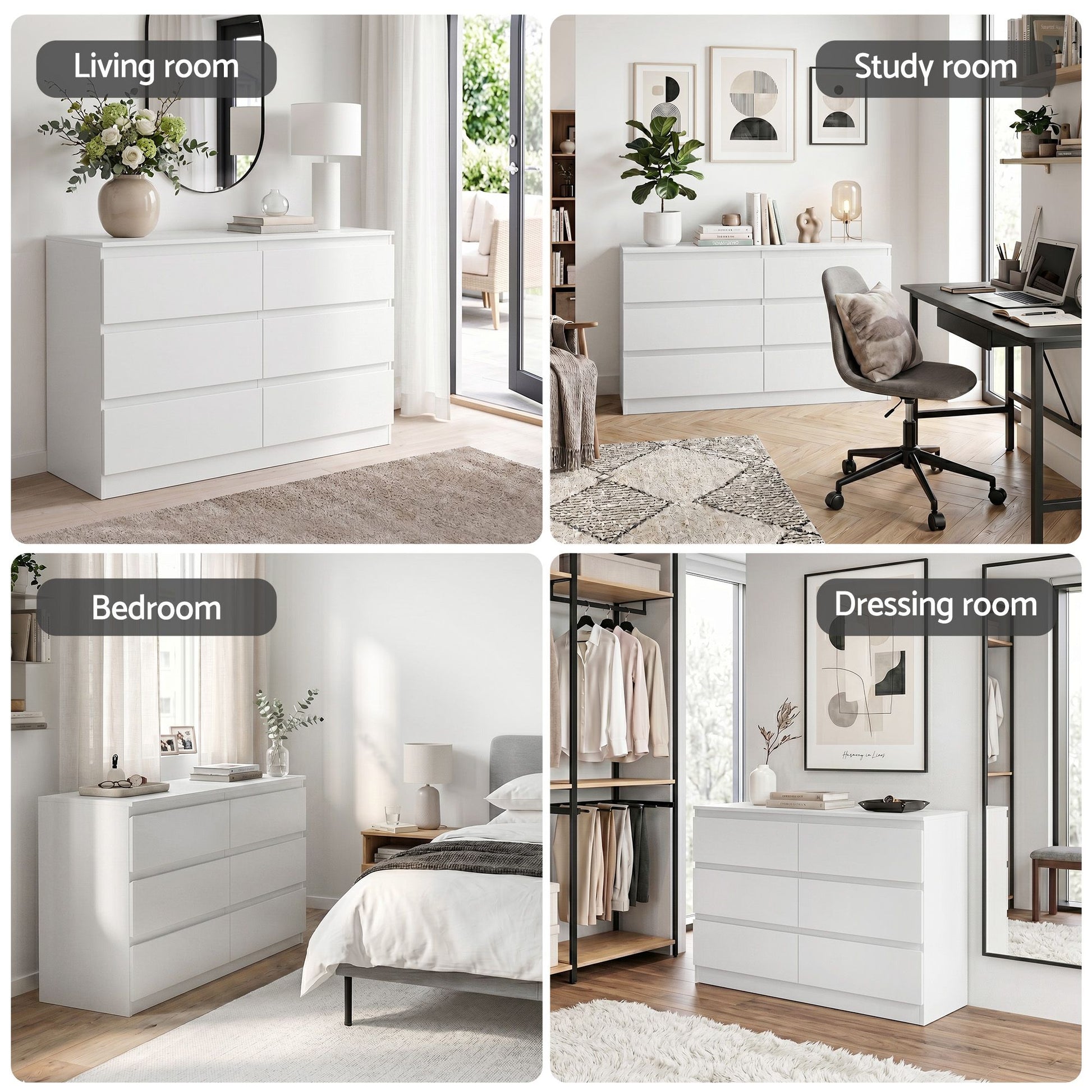 Artiss 6 Chest of Drawers Lowboy White FURNI-N-CDR-02-WH-AB