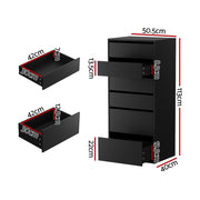 Artiss 6 Chest of Drawers Dresser Tallboy Black FURNI-N-CDR-6D-BK-AB