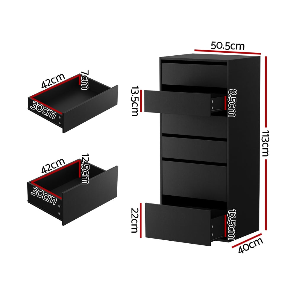 Artiss 6 Chest of Drawers Dresser Tallboy Black FURNI-N-CDR-6D-BK-AB