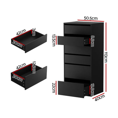 Artiss 6 Chest of Drawers Dresser Tallboy Black FURNI-N-CDR-6D-BK-AB