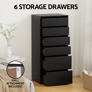 Artiss 6 Chest of Drawers Dresser Tallboy Black FURNI-N-CDR-6D-BK-AB
