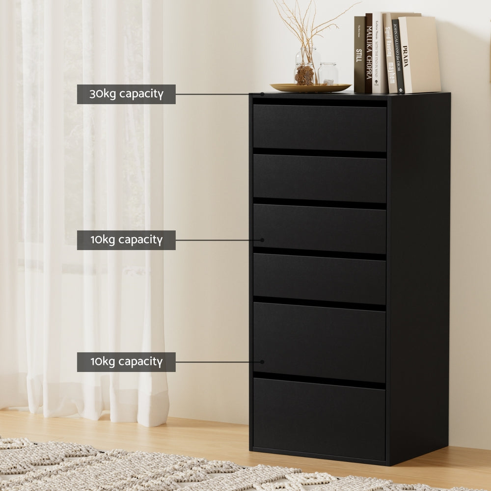 Artiss 6 Chest of Drawers Dresser Tallboy Black FURNI-N-CDR-6D-BK-AB
