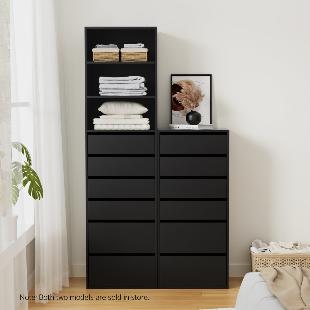 Artiss 6 Chest of Drawers Dresser Tallboy Black FURNI-N-CDR-6D-BK-AB
