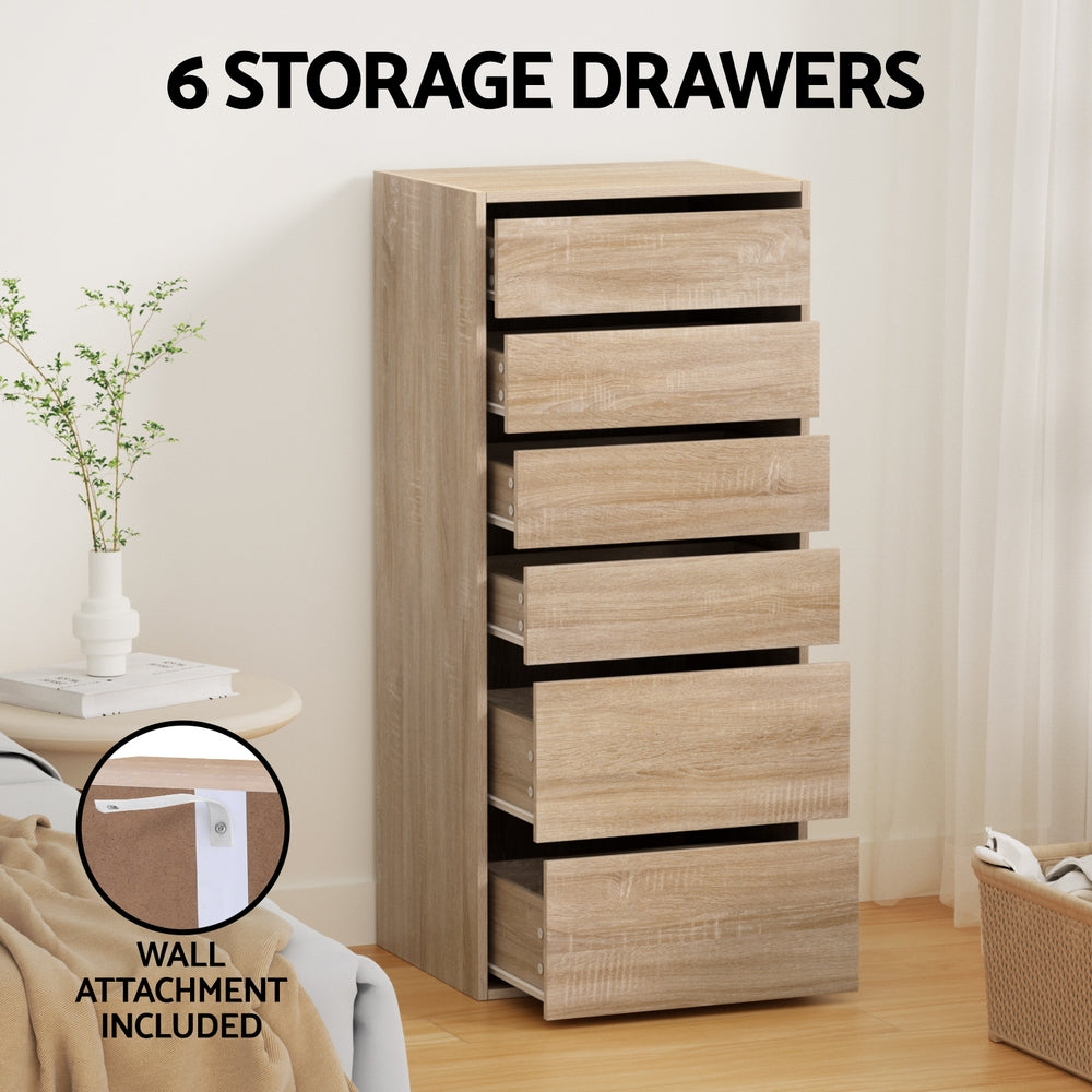 Artiss 6 Chest of Drawers Dresser Tallboy Pine FURNI-N-CDR-6D-WD-AB