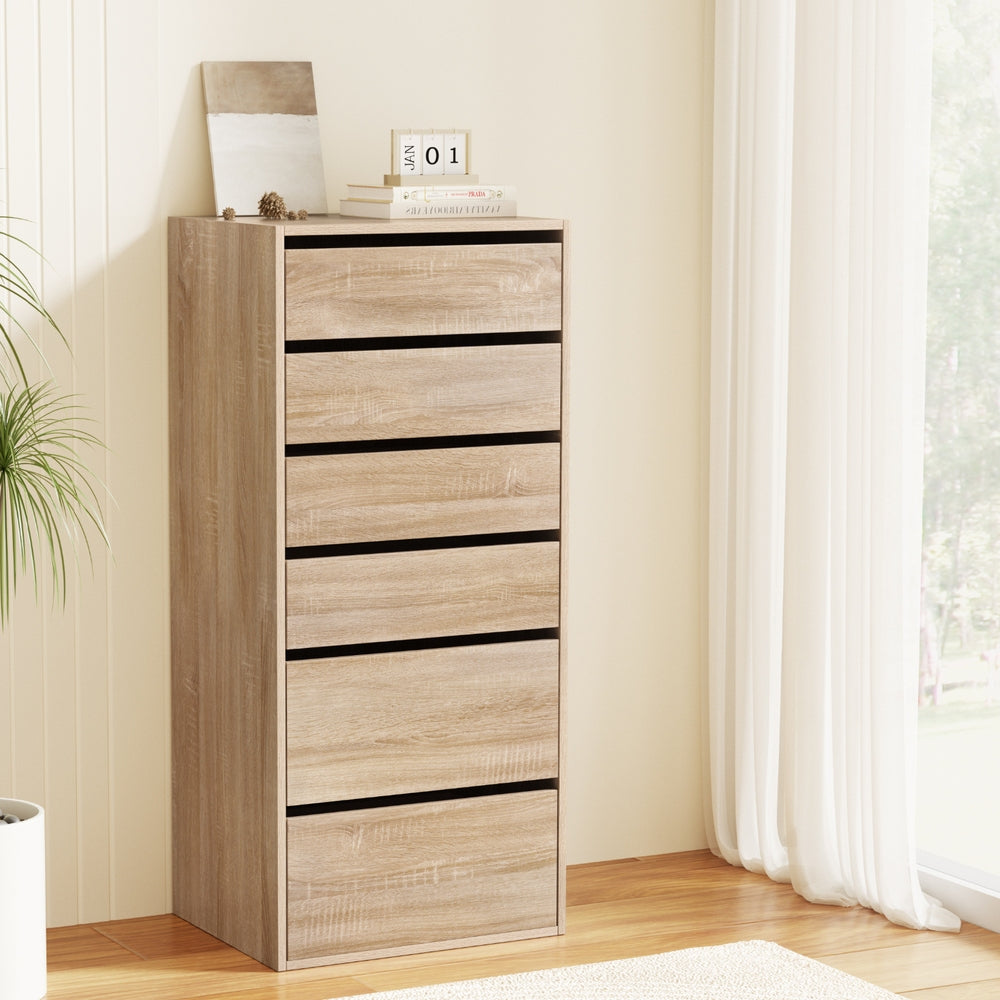 Artiss 6 Chest of Drawers Dresser Tallboy Pine FURNI-N-CDR-6D-WD-AB