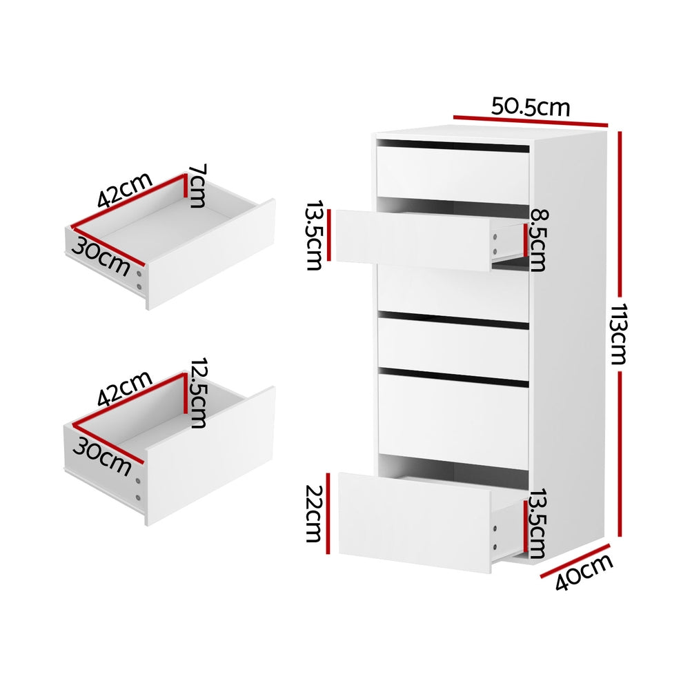 Artiss 6 Chest of Drawers Dresser Tallboy White FURNI-N-CDR-6D-WH-AB