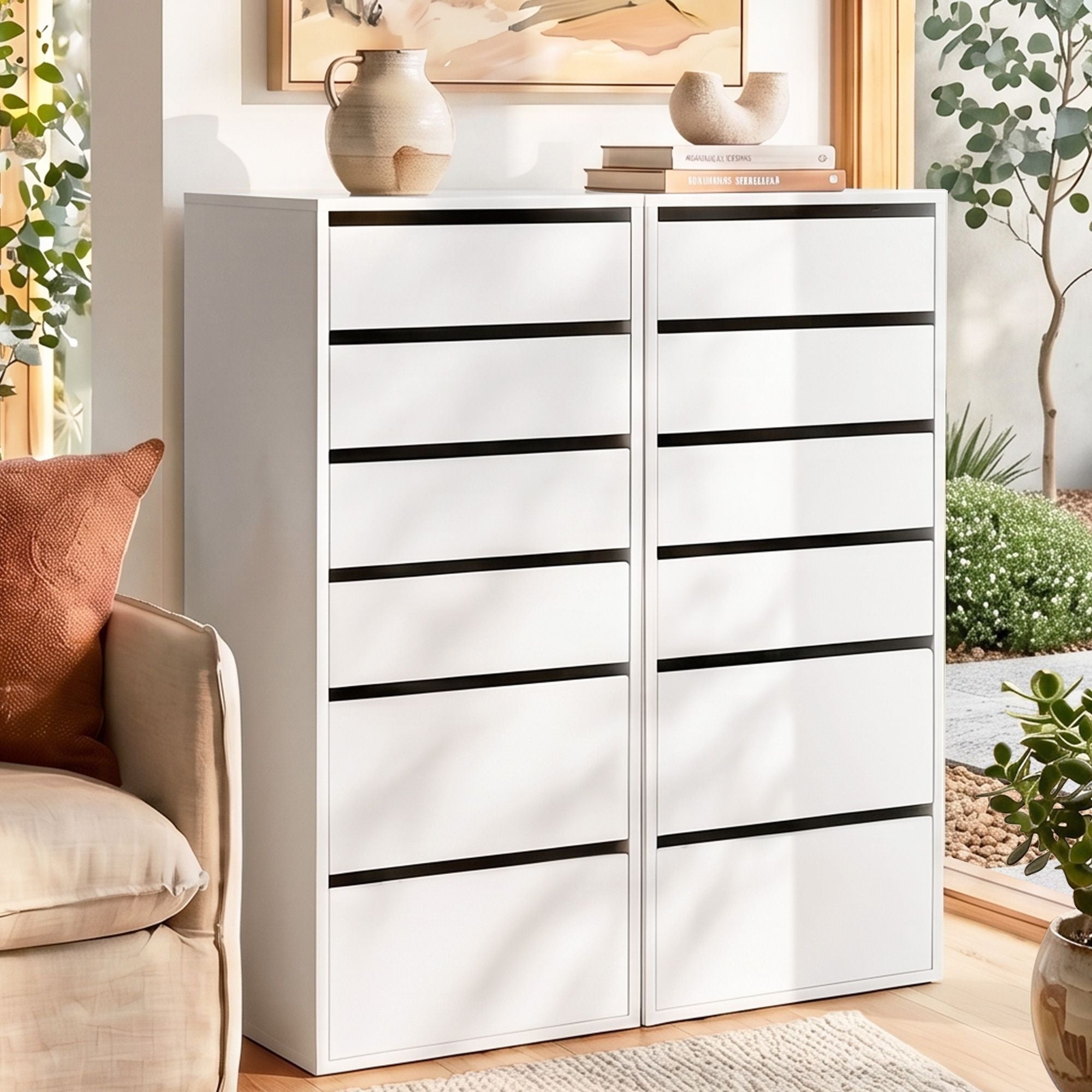 Artiss 2x Chest of 6 Drawers Dresser Tallboy White FURNI-N-CDR-6D-WH-ABX2
