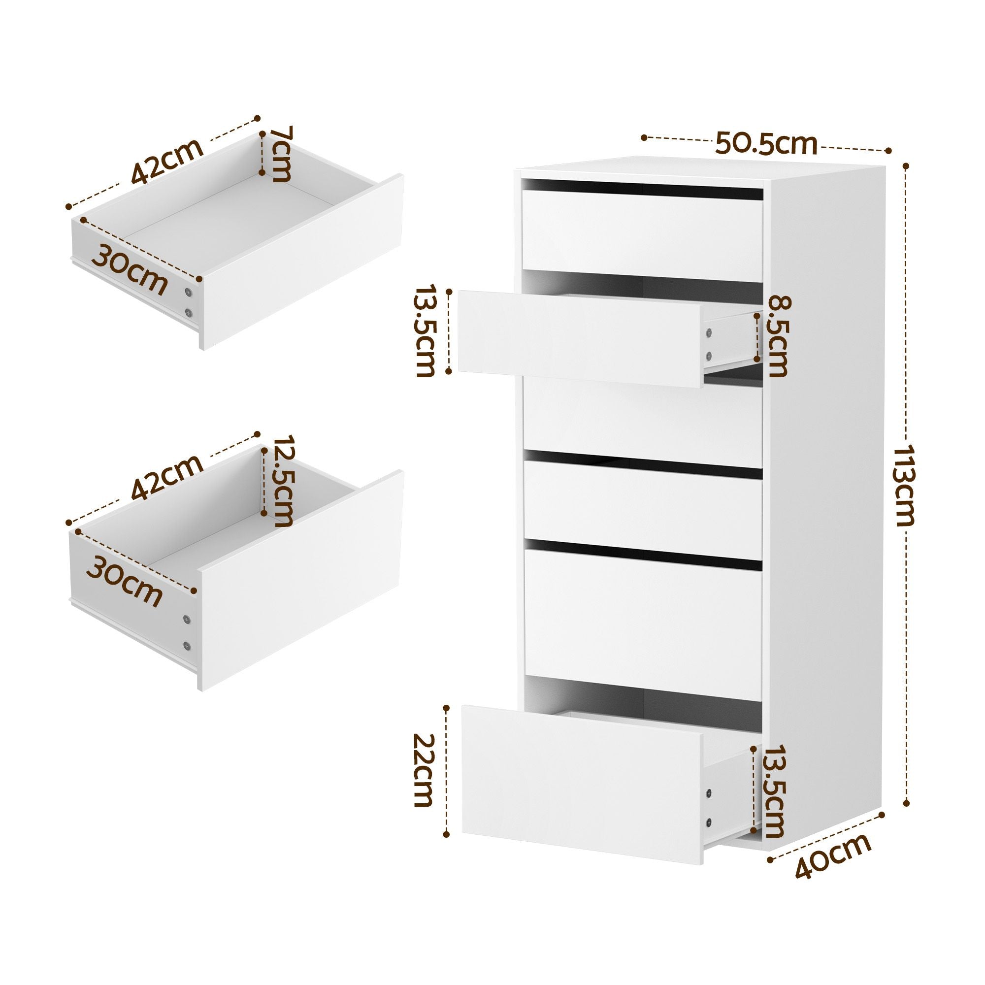 Artiss 2x Chest of 6 Drawers Dresser Tallboy White FURNI-N-CDR-6D-WH-ABX2