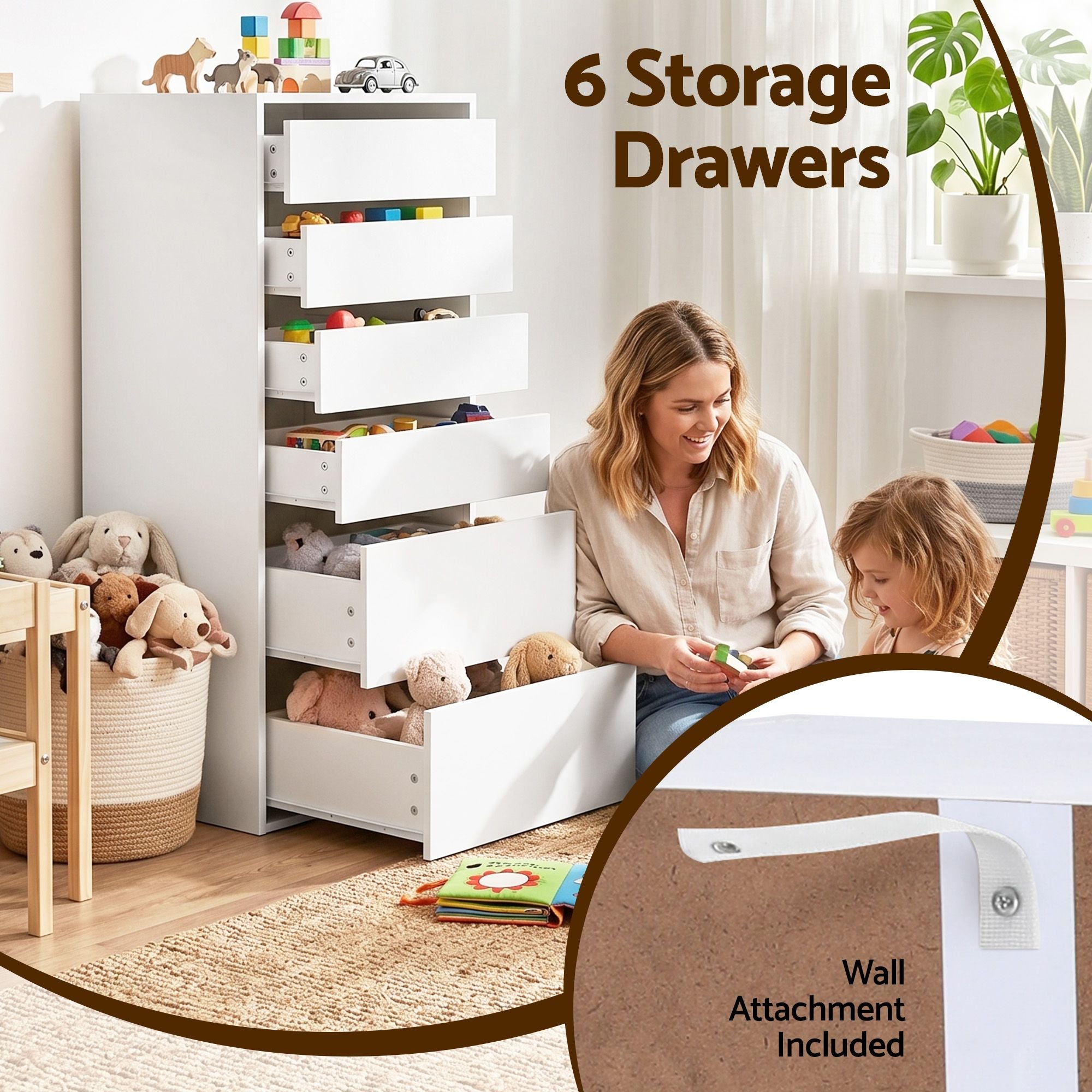 Artiss 2x Chest of 6 Drawers Dresser Tallboy White FURNI-N-CDR-6D-WH-ABX2