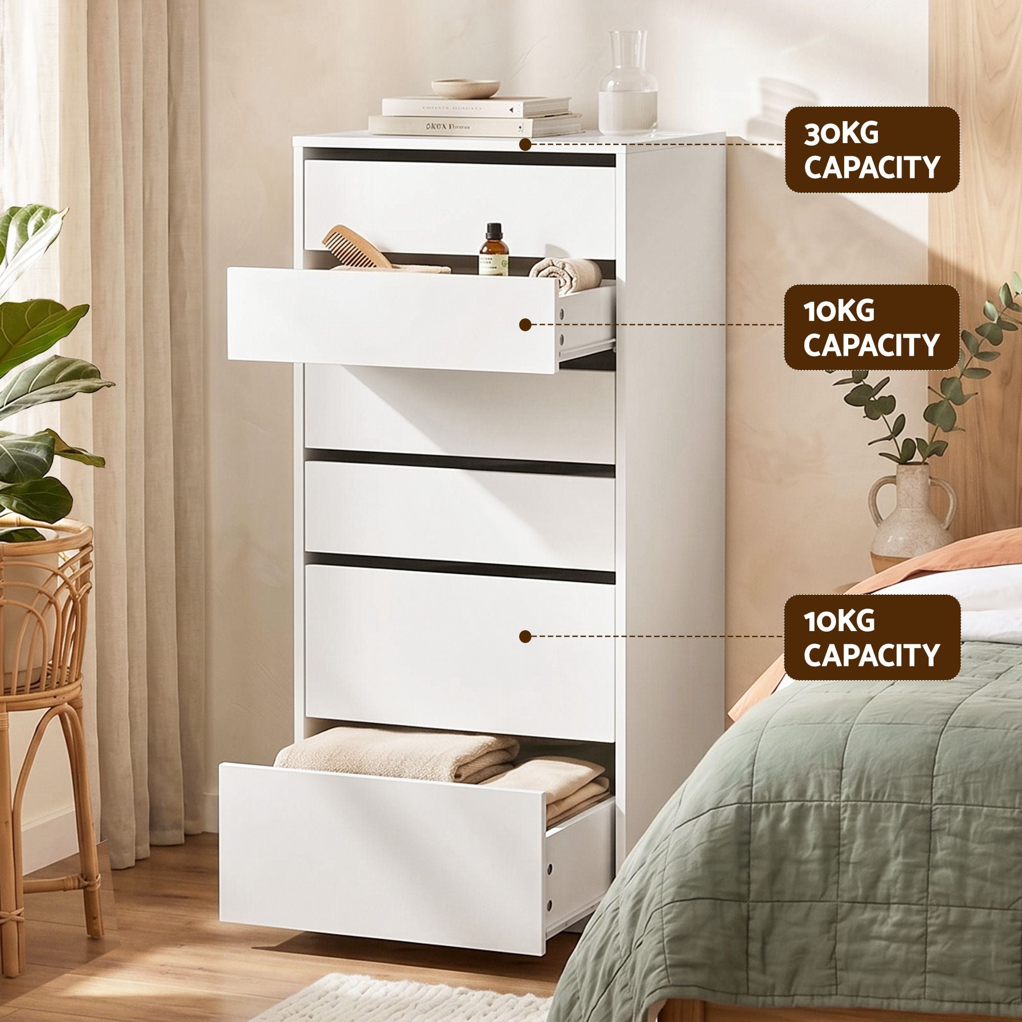 Artiss 2x Chest of 6 Drawers Dresser Tallboy White FURNI-N-CDR-6D-WH-ABX2