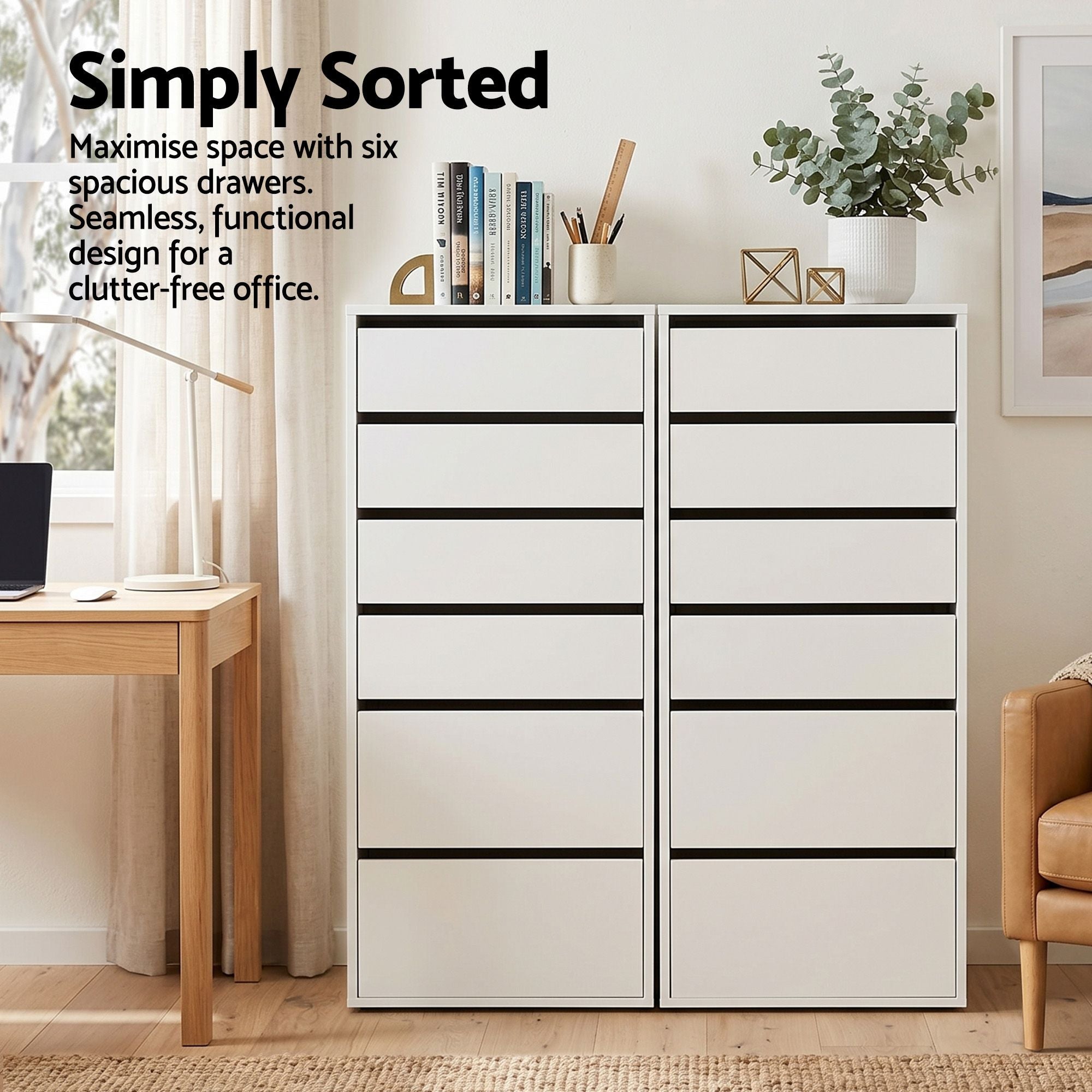 Artiss 2x Chest of 6 Drawers Dresser Tallboy White FURNI-N-CDR-6D-WH-ABX2