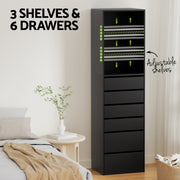 Artiss 6 Chest of Drawers Tallboy Cabinet Black FURNI-N-CDR-6D3S-BK-AB