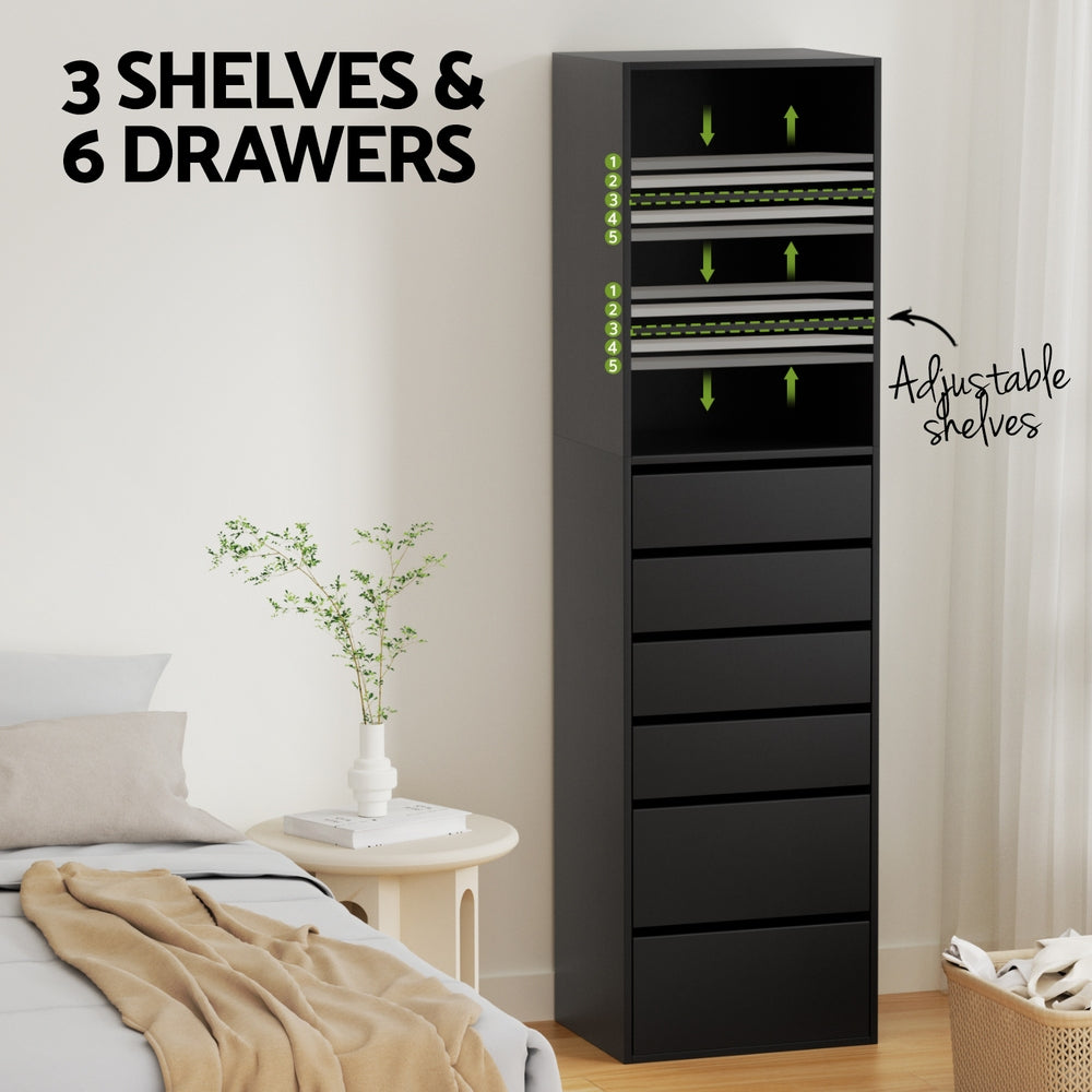 Artiss 6 Chest of Drawers Tallboy Cabinet Black FURNI-N-CDR-6D3S-BK-AB