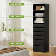 Artiss 6 Chest of Drawers Tallboy Cabinet Black FURNI-N-CDR-6D3S-BK-AB