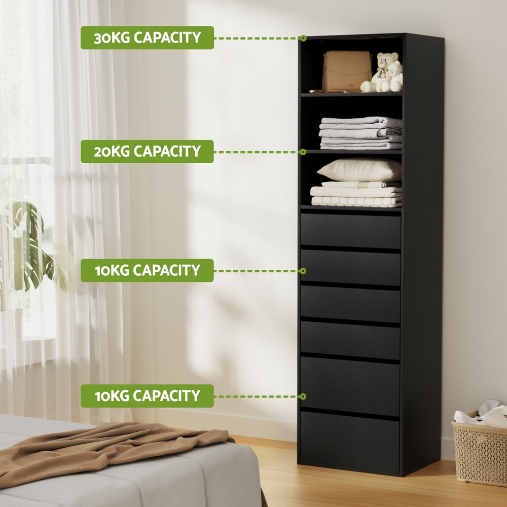 Artiss 6 Chest of Drawers Tallboy Cabinet Black FURNI-N-CDR-6D3S-BK-AB