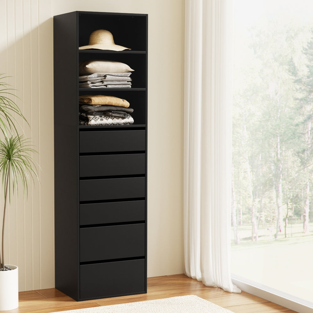 Artiss 6 Chest of Drawers Tallboy Cabinet Black FURNI-N-CDR-6D3S-BK-AB