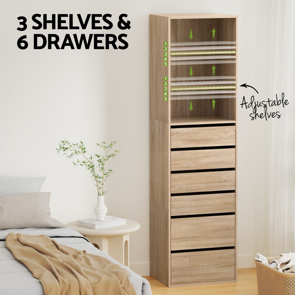 Artiss 6 Chest of Drawers Tallboy Cabinet Pine FURNI-N-CDR-6D3S-WD-AB